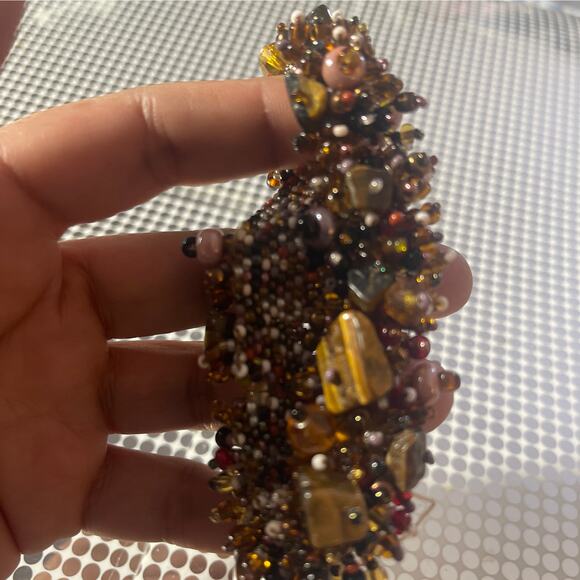 Natural Stone Stretch Beaded bracelet Brown Tigers Eye magnetic Closure  B#18 - Picture 4 of 10